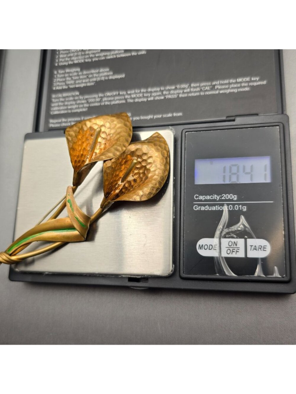 Vintage Brass Calla Lily Brooch 4" Hammered Floral Pin Statement Piece - Picture 10 of 11
